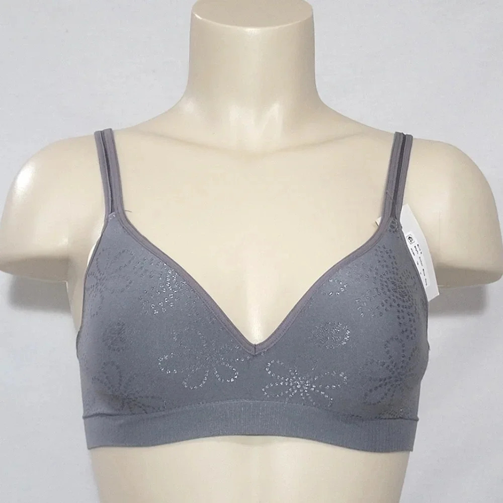 SMALL Hanes G260 HC80 Wire Free Soft Cup Bra Gray Floral NWT‎